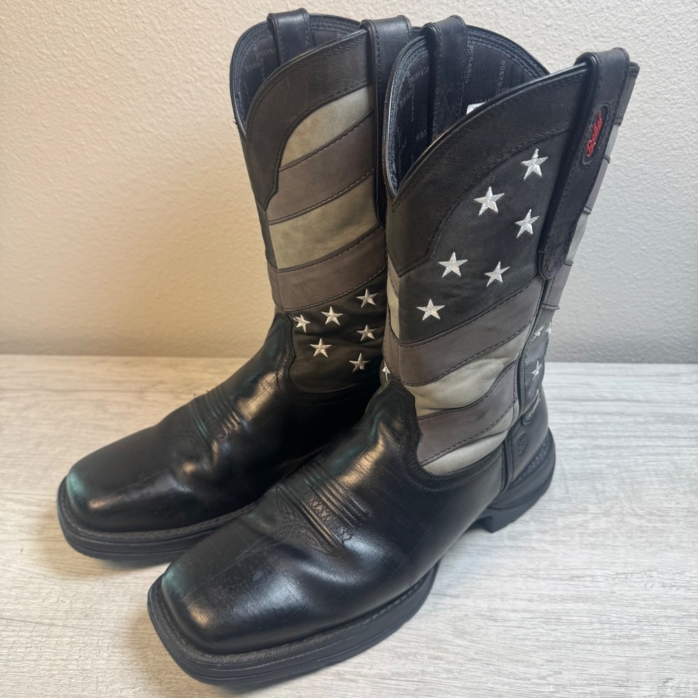 Durango Rebel Flag Western Boots 10 M Black Charcoal Grey Square Toe DDB0125